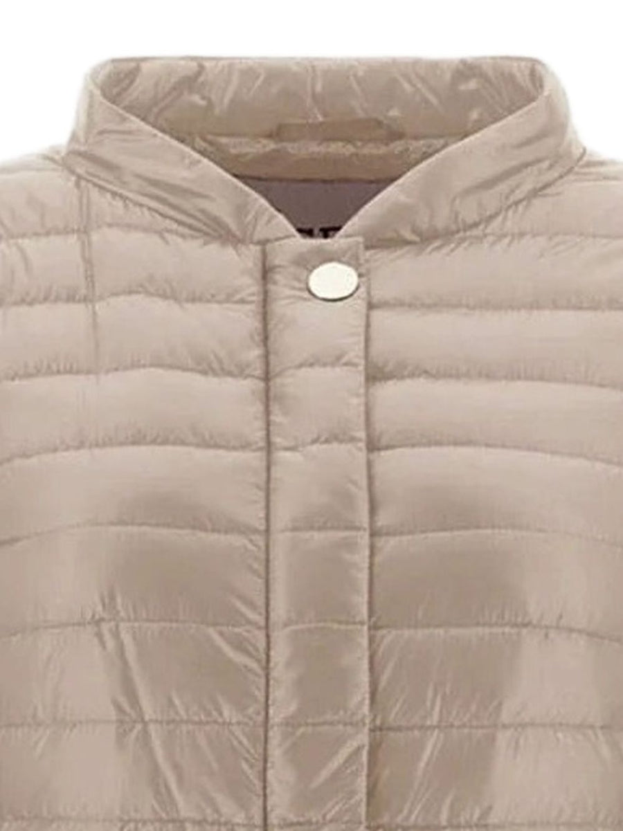 Herno Nylon Short Down Jacket For Women Warm Without Bulk Taupe Grey Concealed Closure