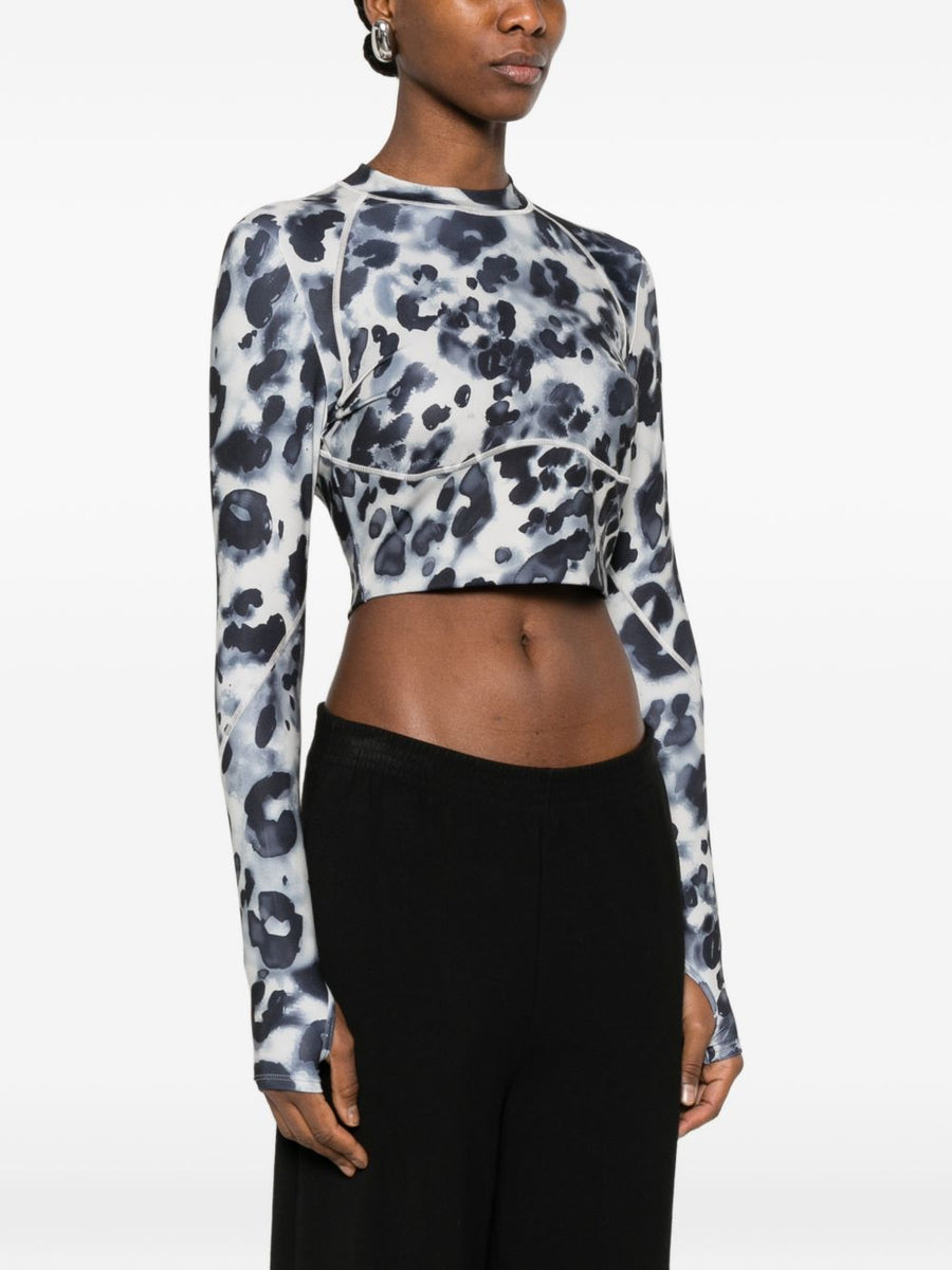 Adidas By Stella McCartney Open-Back Cropped Tee For Women With Thumb-Hole Long Sleeves