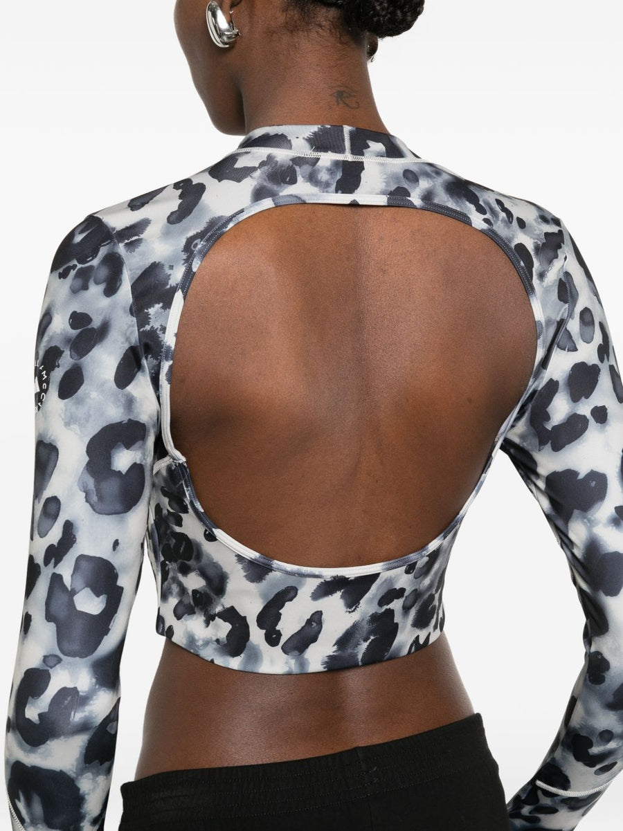 Adidas By Stella McCartney Open-Back Cropped Tee For Women With Thumb-Hole Long Sleeves