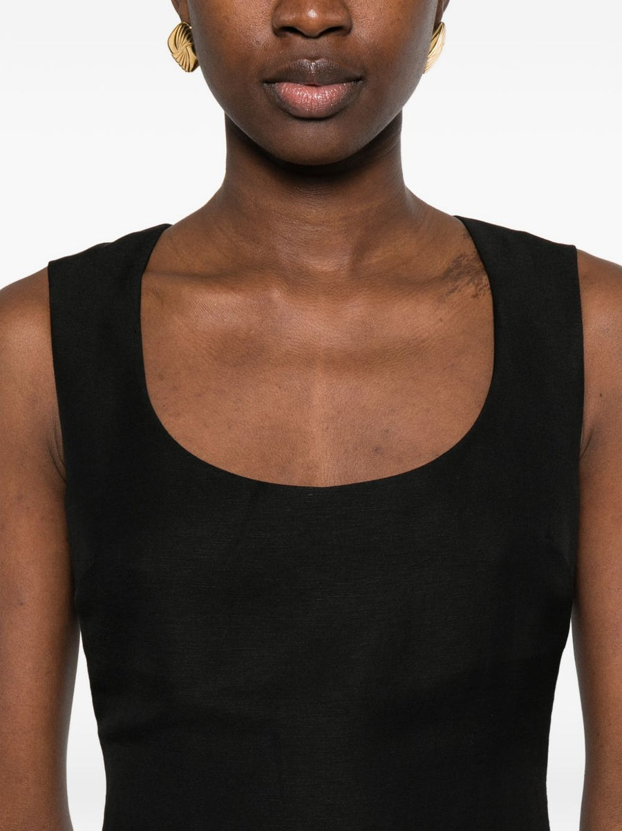 Jacquemus Apron Dress La Robe Tablier Long Black Linen Blend Square Neck For Women Luxurious Resort Ready