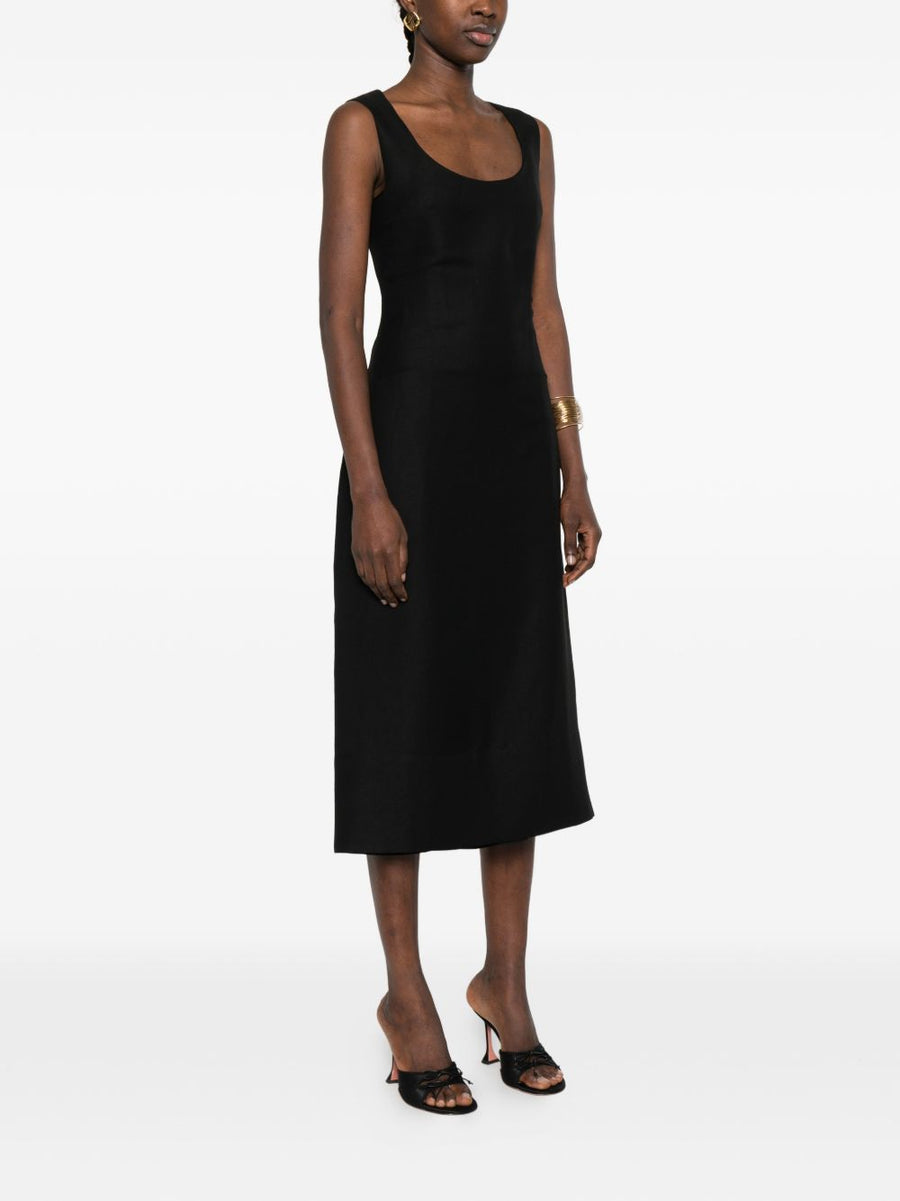 Jacquemus Apron Dress La Robe Tablier Long Black Linen Blend Square Neck For Women Luxurious Resort Ready