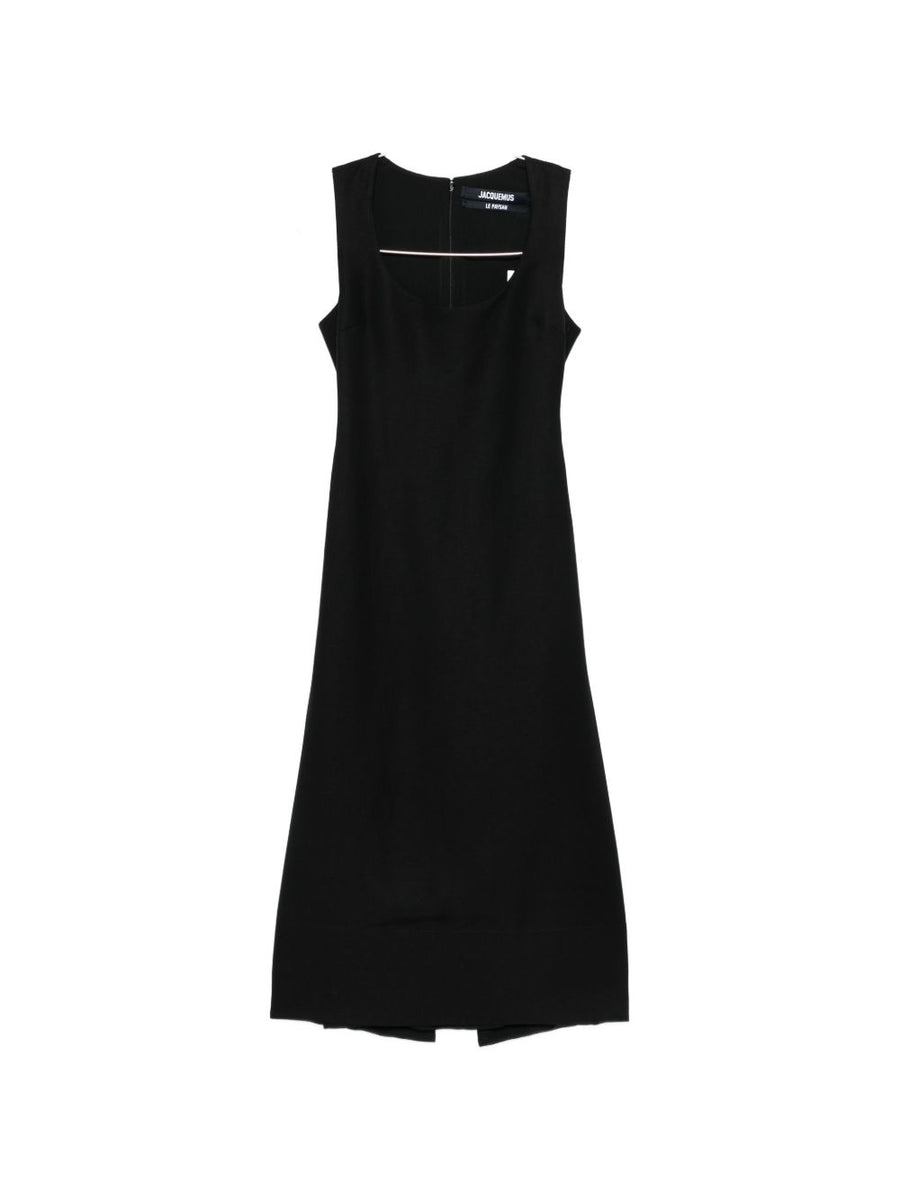 Jacquemus Apron Dress La Robe Tablier Long Black Linen Blend Square Neck For Women Luxurious Resort Ready