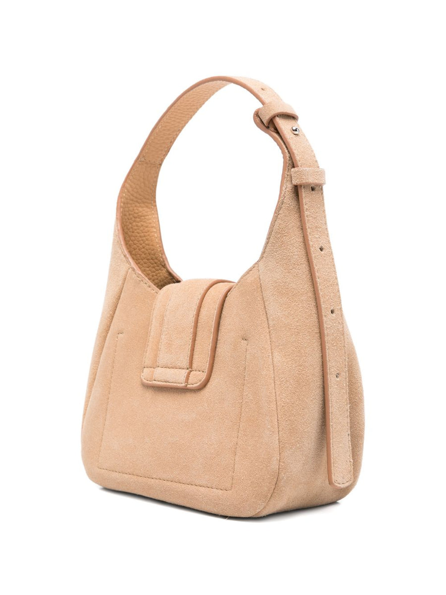 Hogan Trend Beige Hobo Bag For Women With Calf Leather Top Handle Ring Detail, Compact Everyday Crossbody