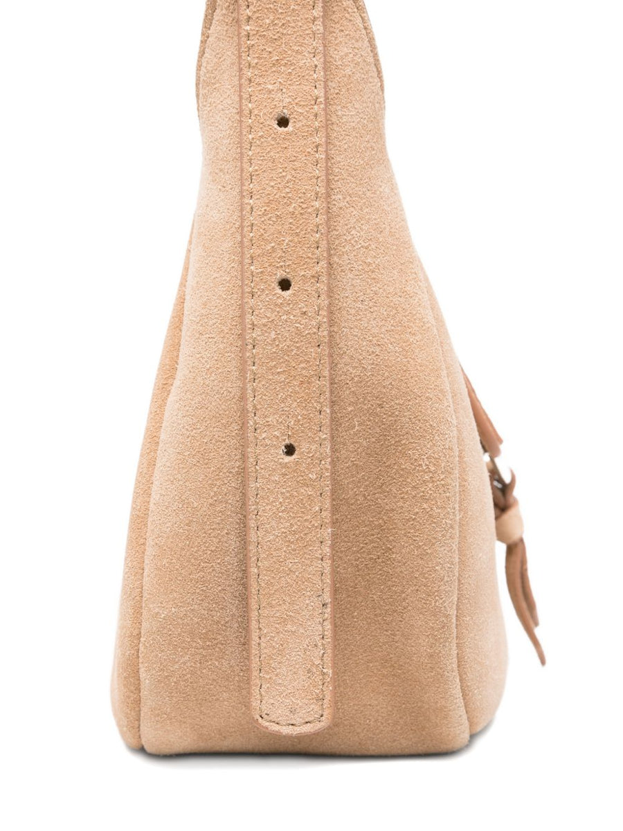 Hogan Trend Beige Hobo Bag For Women With Calf Leather Top Handle Ring Detail, Compact Everyday Crossbody