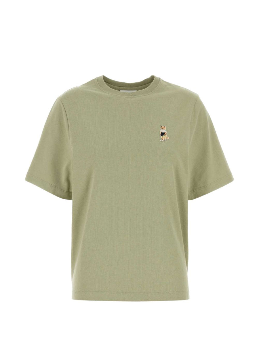Maison Kitsuné Dressed Fox Cotton T Shirt For Women Soft Organic Cotton Sage Green Embroidered Fox Motif