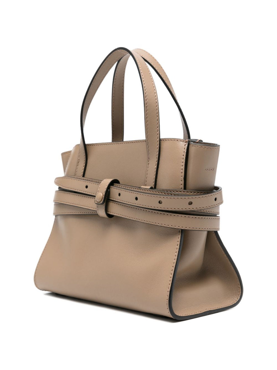 Moschino Tie Me Small Leather Handbag For Women Beige Calf Leather With Versatile Top Handle And Detachable Strap