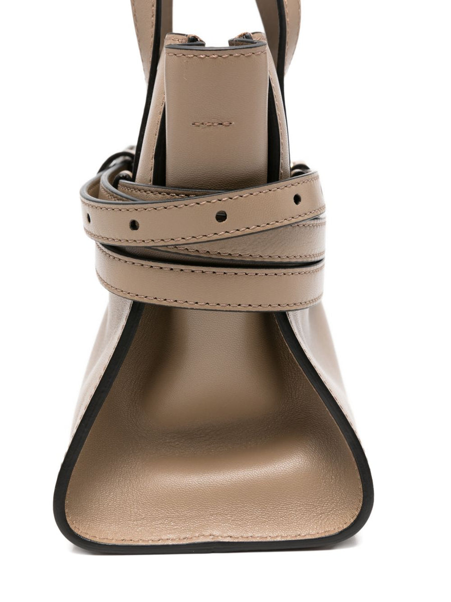 Moschino Tie Me Small Leather Handbag For Women Beige Calf Leather With Versatile Top Handle And Detachable Strap