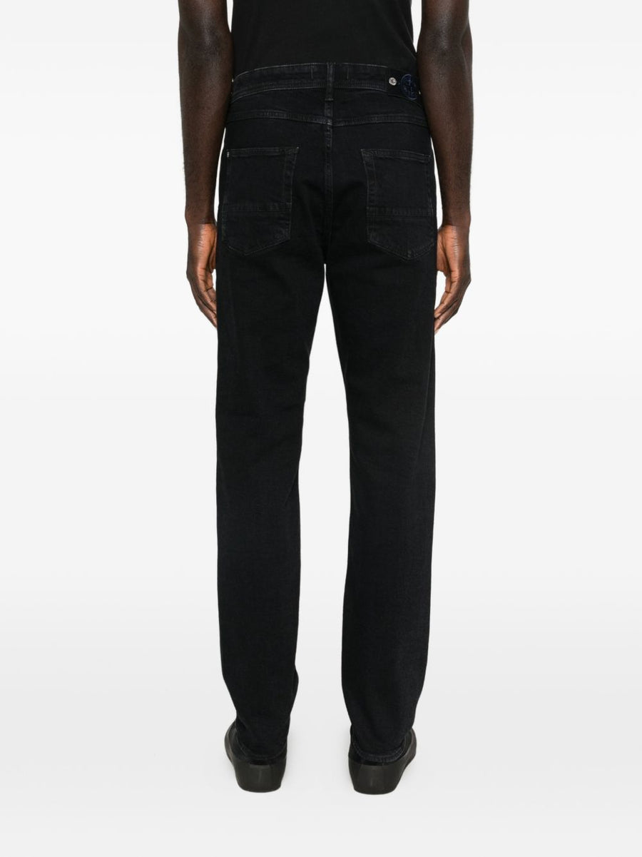 Stone Island Black Denim Jeans With Comfort Stretch Elastan For Men Slim Fit Premium All Day Comfort Wear