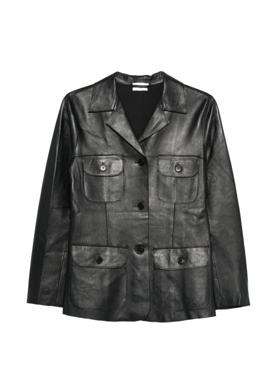Parosh Leather Jacket For Women Navy Lambskin With Stretch Versatile Polished Career Wear