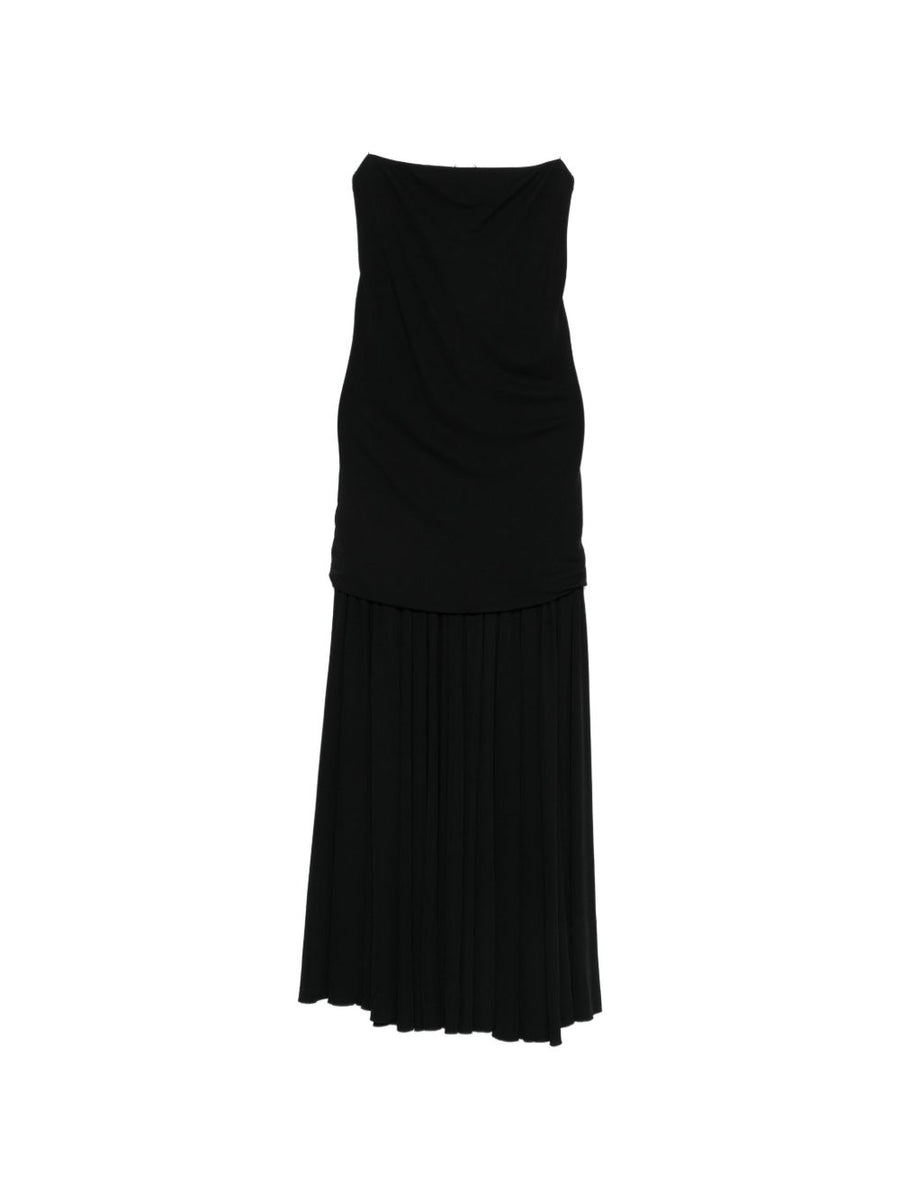 Jacquemus La Robe Abiha Long Dress For Women Black With Logo Detail Pleated Skirt And Thin Straps