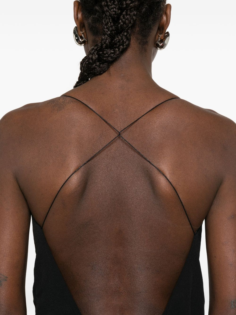 Jacquemus La Robe Abiha Long Dress For Women Black With Logo Detail Pleated Skirt And Thin Straps
