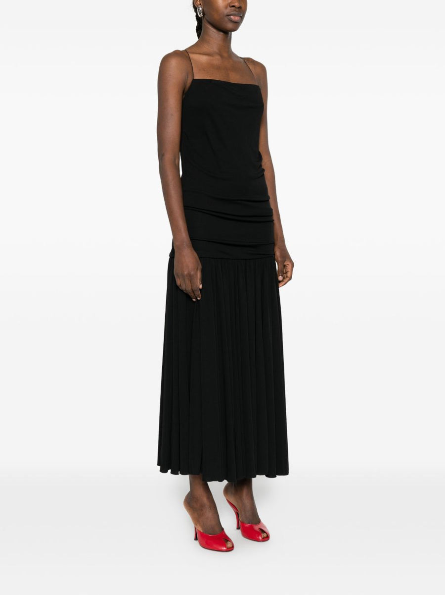 Jacquemus La Robe Abiha Long Dress For Women Black With Logo Detail Pleated Skirt And Thin Straps