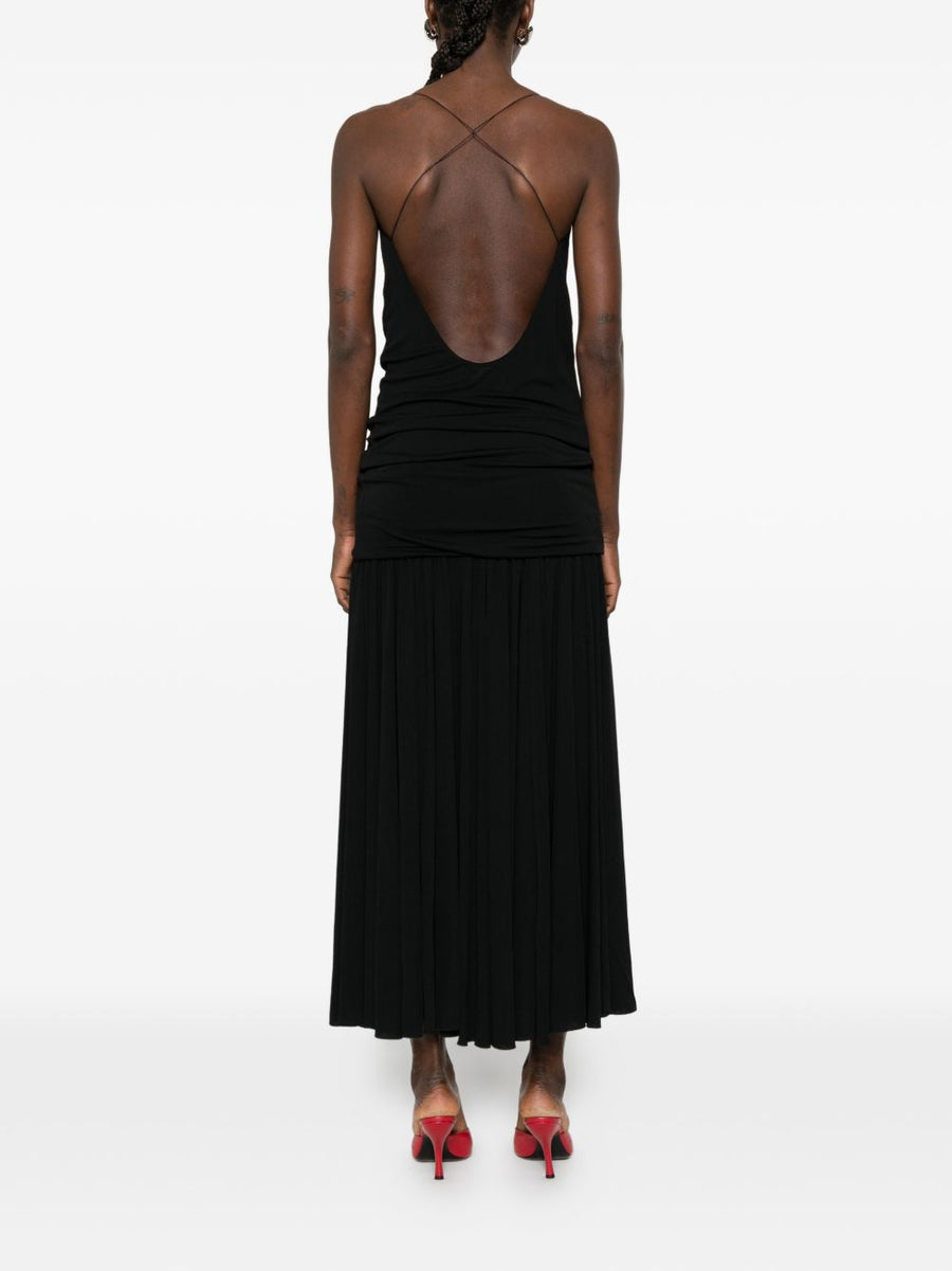 Jacquemus La Robe Abiha Long Dress For Women Black With Logo Detail Pleated Skirt And Thin Straps