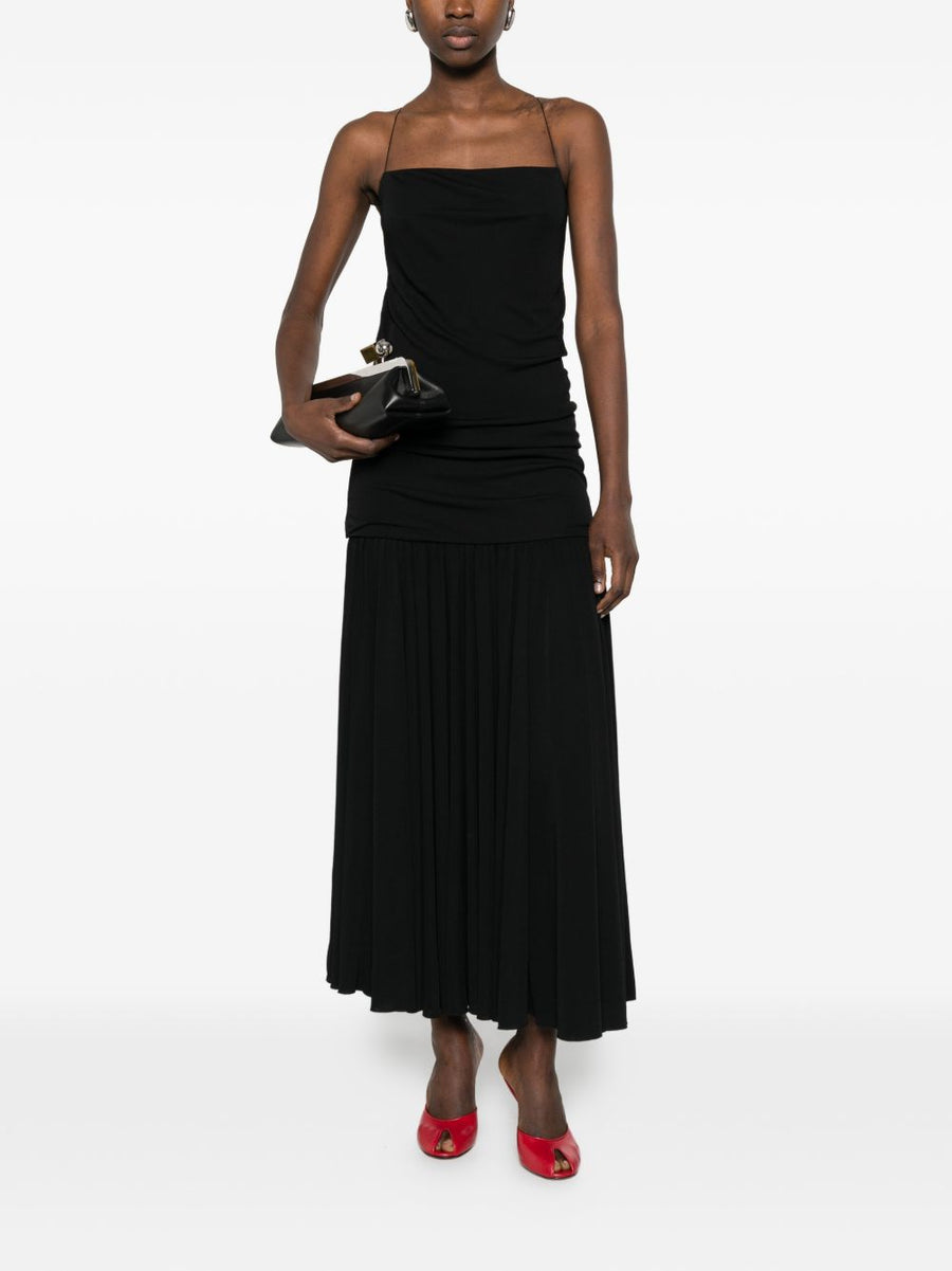 Jacquemus La Robe Abiha Long Dress For Women Black With Logo Detail Pleated Skirt And Thin Straps