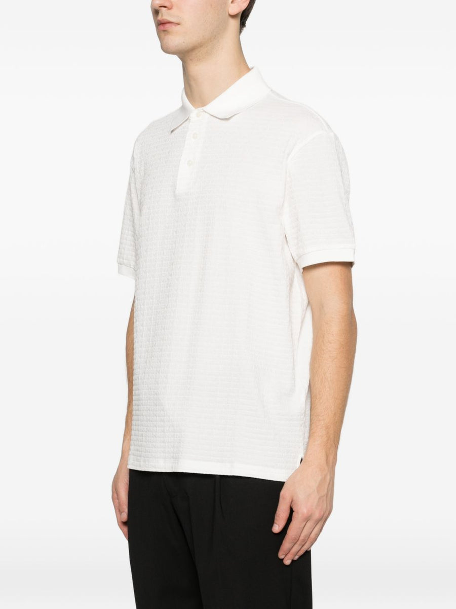 Emporio Armani White One Hundred Percent Cotton Polo Shirt For Men With Textured Pique Finish And Chest Logo