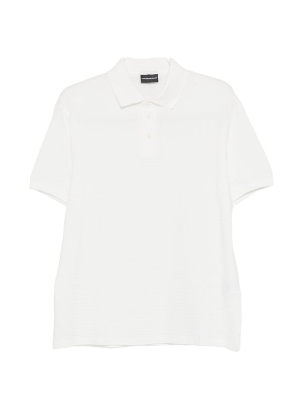 Emporio Armani White One Hundred Percent Cotton Polo Shirt For Men With Textured Pique Finish And Chest Logo
