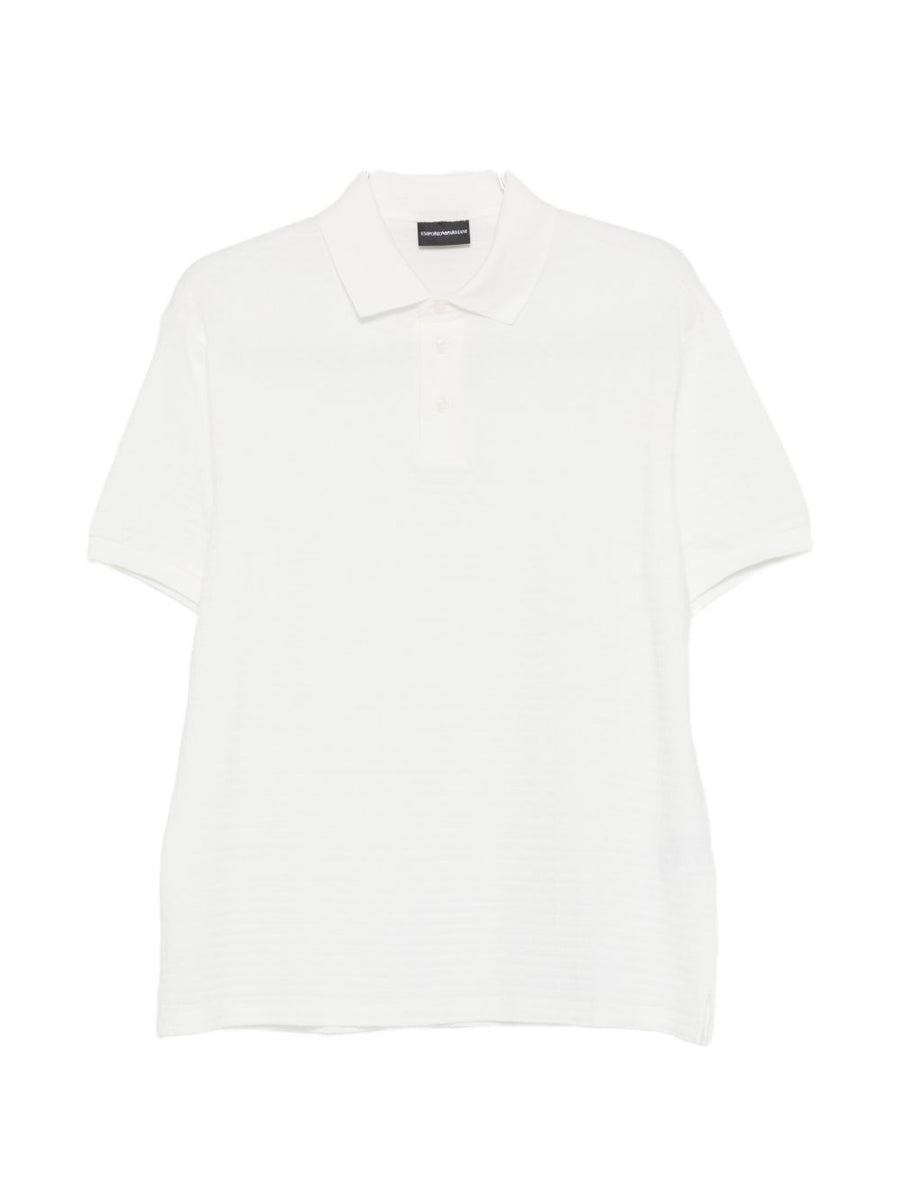 Emporio Armani White One Hundred Percent Cotton Polo Shirt For Men With Textured Pique Finish And Chest Logo