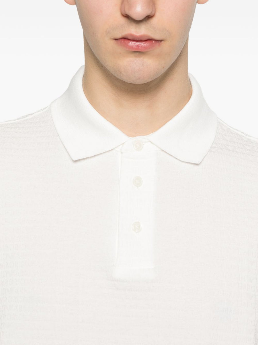 Emporio Armani White One Hundred Percent Cotton Polo Shirt For Men With Textured Pique Finish And Chest Logo