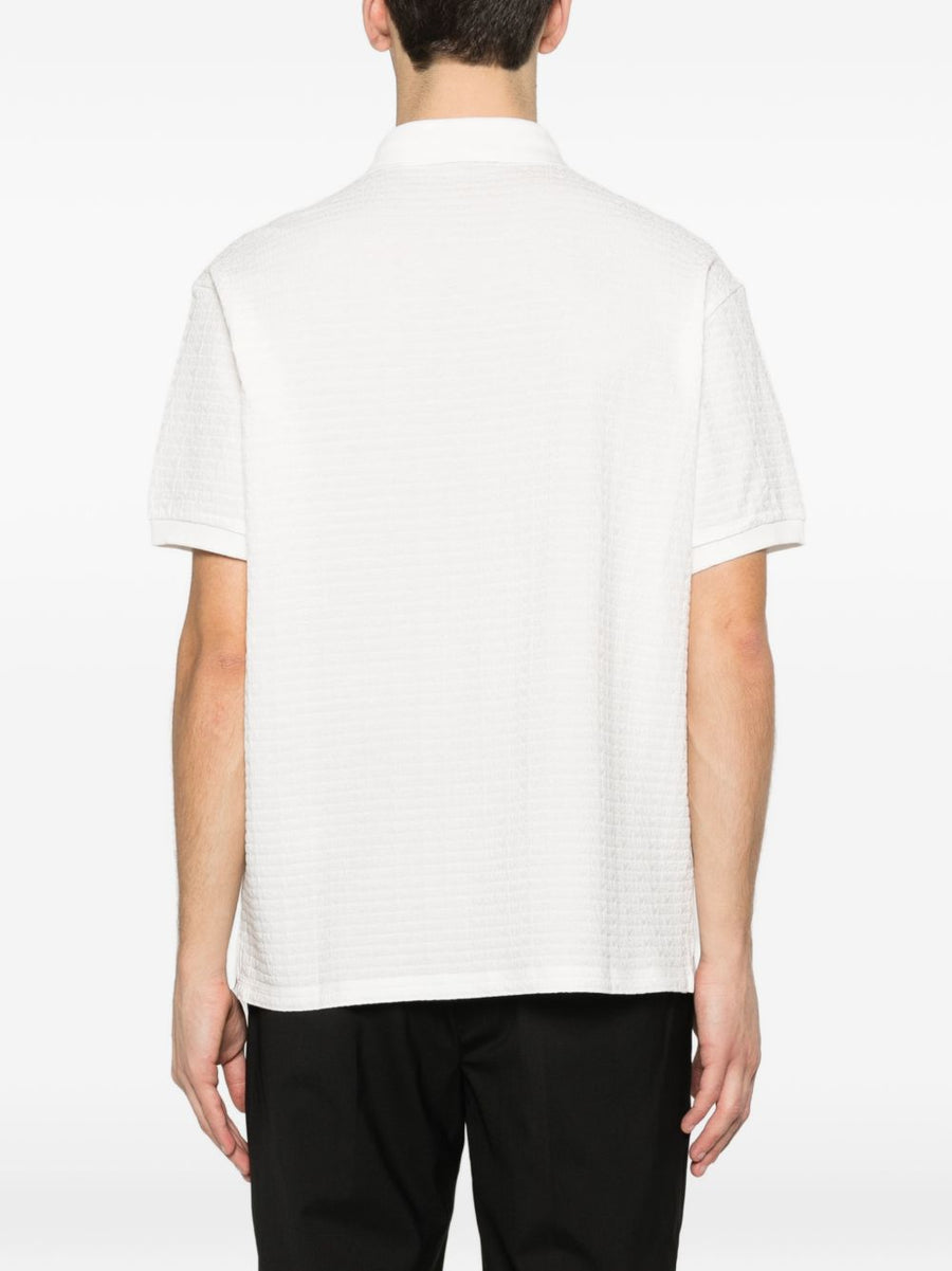 Emporio Armani White One Hundred Percent Cotton Polo Shirt For Men With Textured Pique Finish And Chest Logo