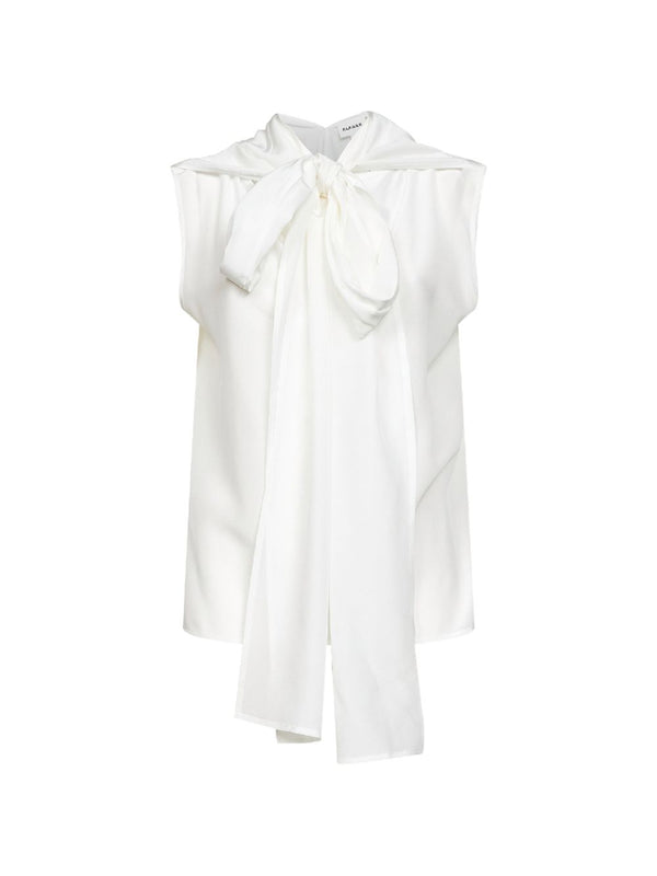 Parosh Silk Top Ivory Self Tie for Women Office Wear