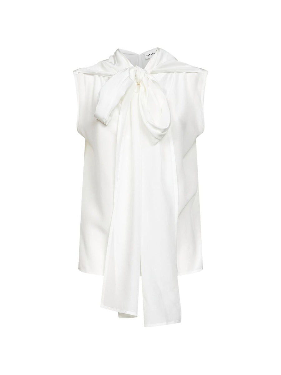 Parosh Silk Top Ivory Self Tie for Women Office Wear