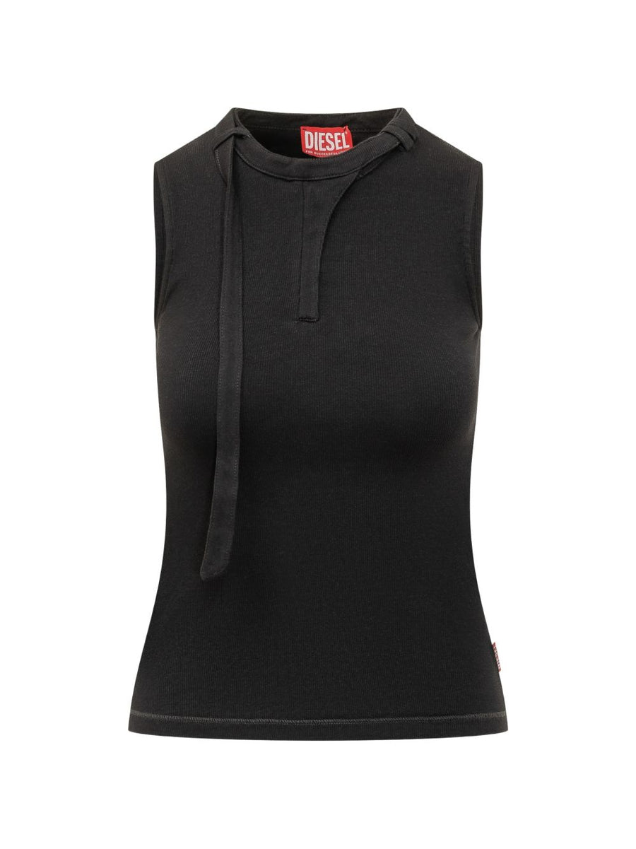 Diesel Cotton Tank Top For Women Breathable Cotton Blend With Elastane Round Neck And Knit Tie Everyday Essential Black