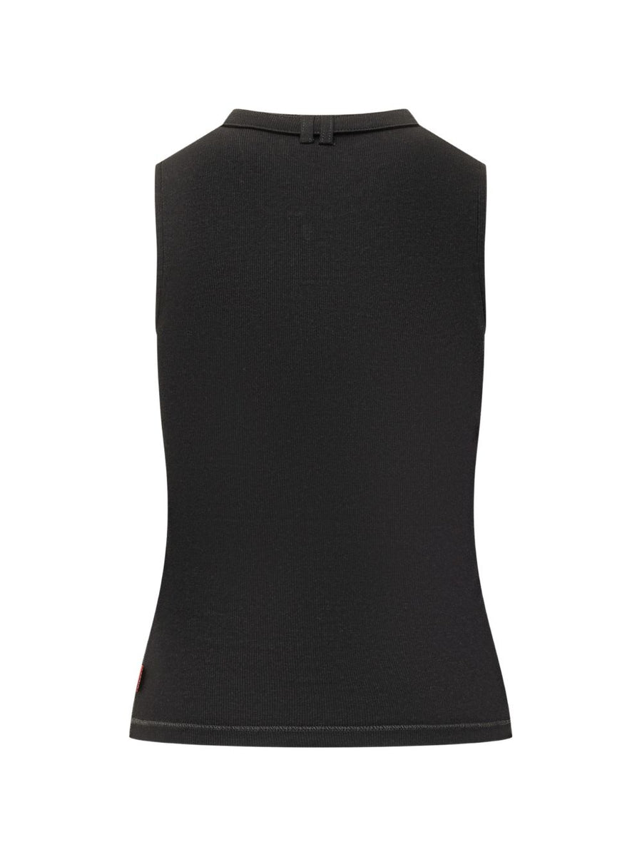 Diesel Cotton Tank Top For Women Breathable Cotton Blend With Elastane Round Neck And Knit Tie Everyday Essential Black