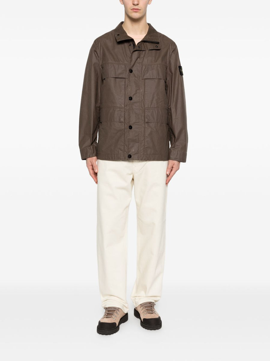 Stone Island Brown Cotton Blend Jacket For Men High Neck With Patch Pocket And Subtle Logo