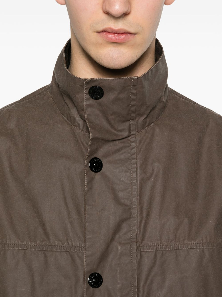 Stone Island Brown Cotton Blend Jacket For Men High Neck With Patch Pocket And Subtle Logo