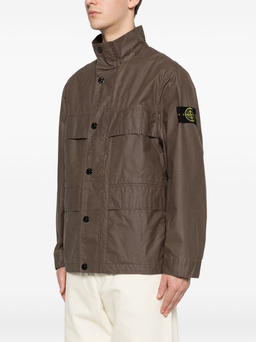 Stone Island Brown Cotton Blend Jacket For Men High Neck With Patch Pocket And Subtle Logo