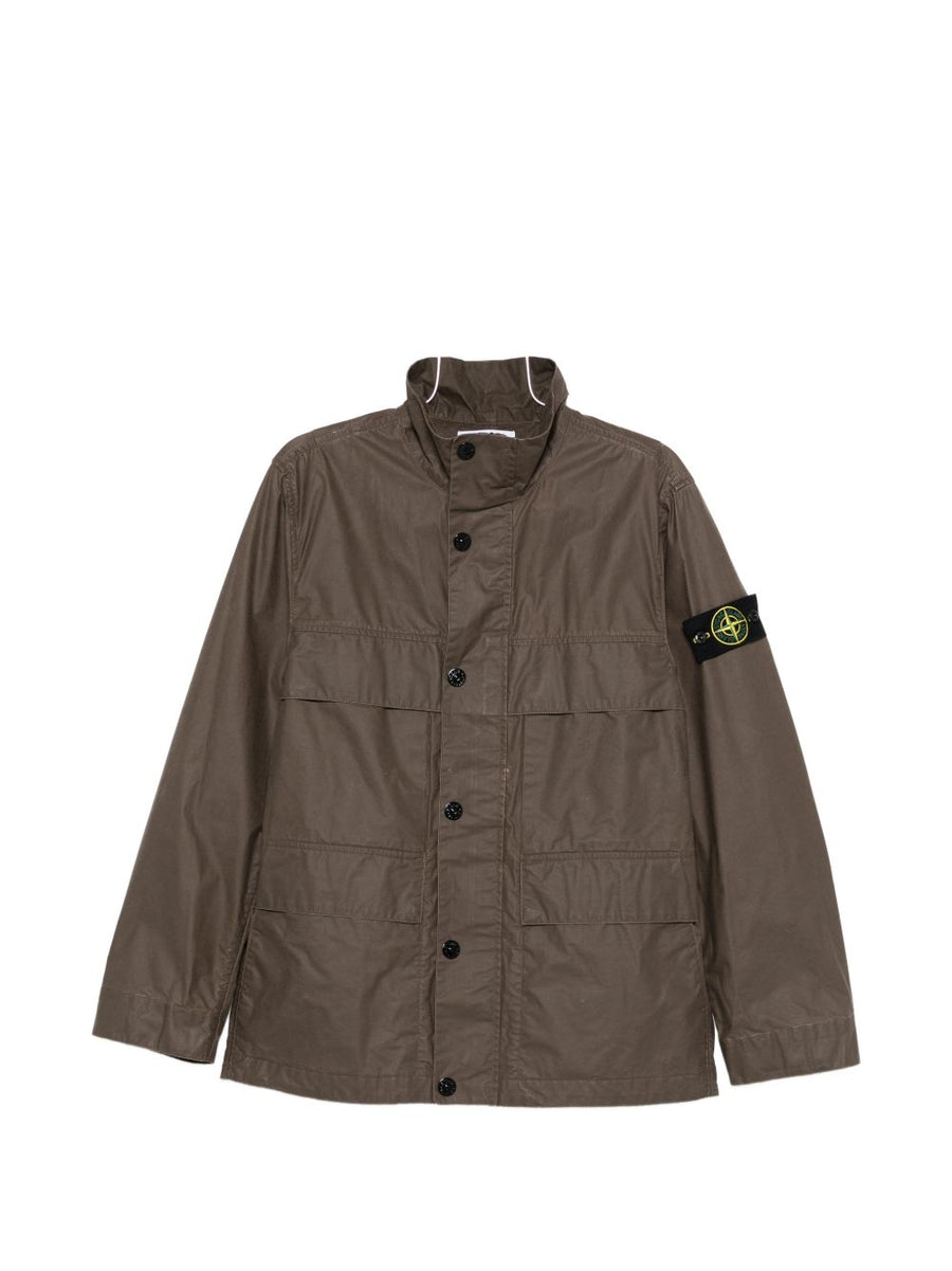 Stone Island Brown Cotton Blend Jacket For Men High Neck With Patch Pocket And Subtle Logo