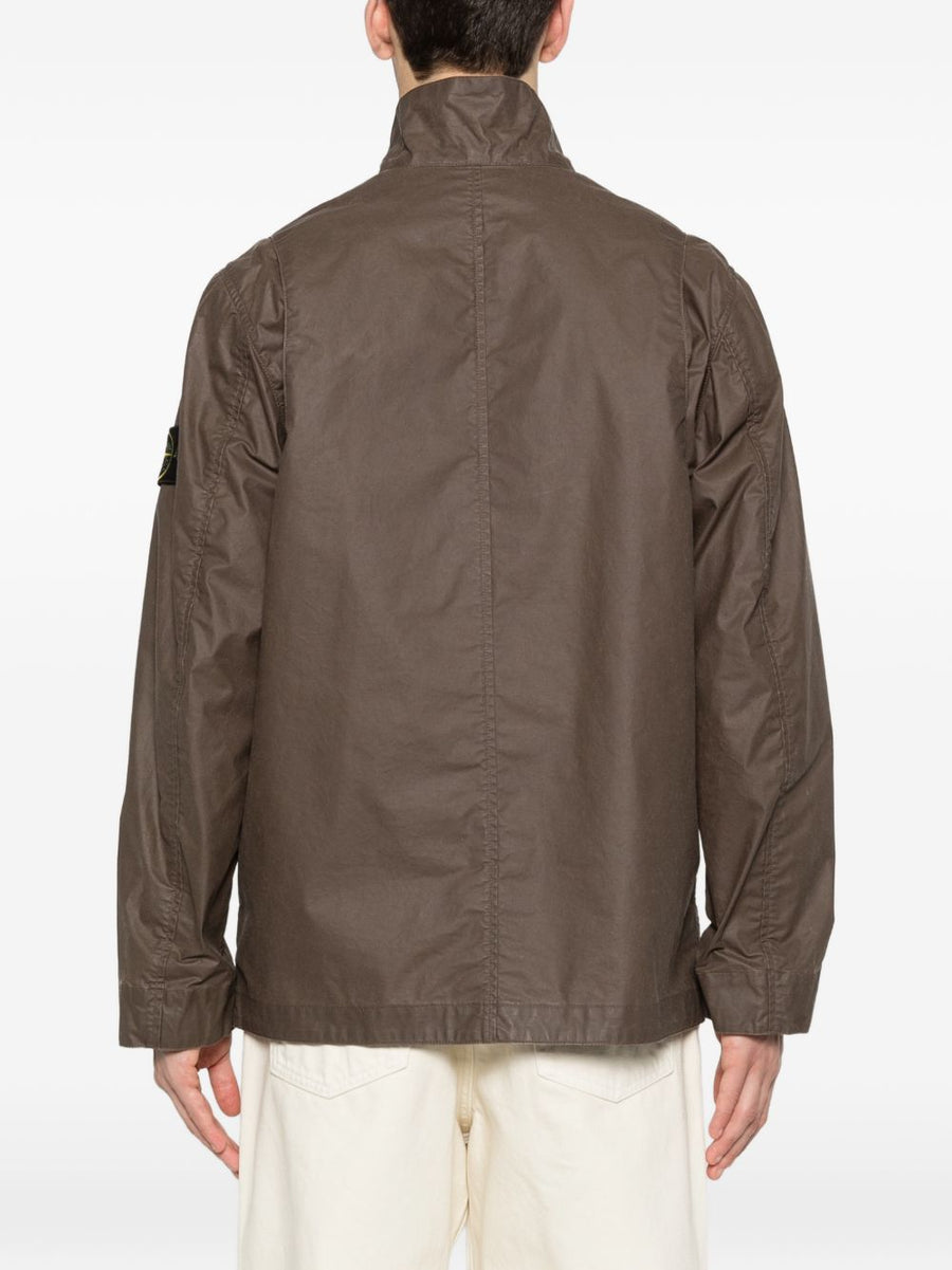 Stone Island Brown Cotton Blend Jacket For Men High Neck With Patch Pocket And Subtle Logo