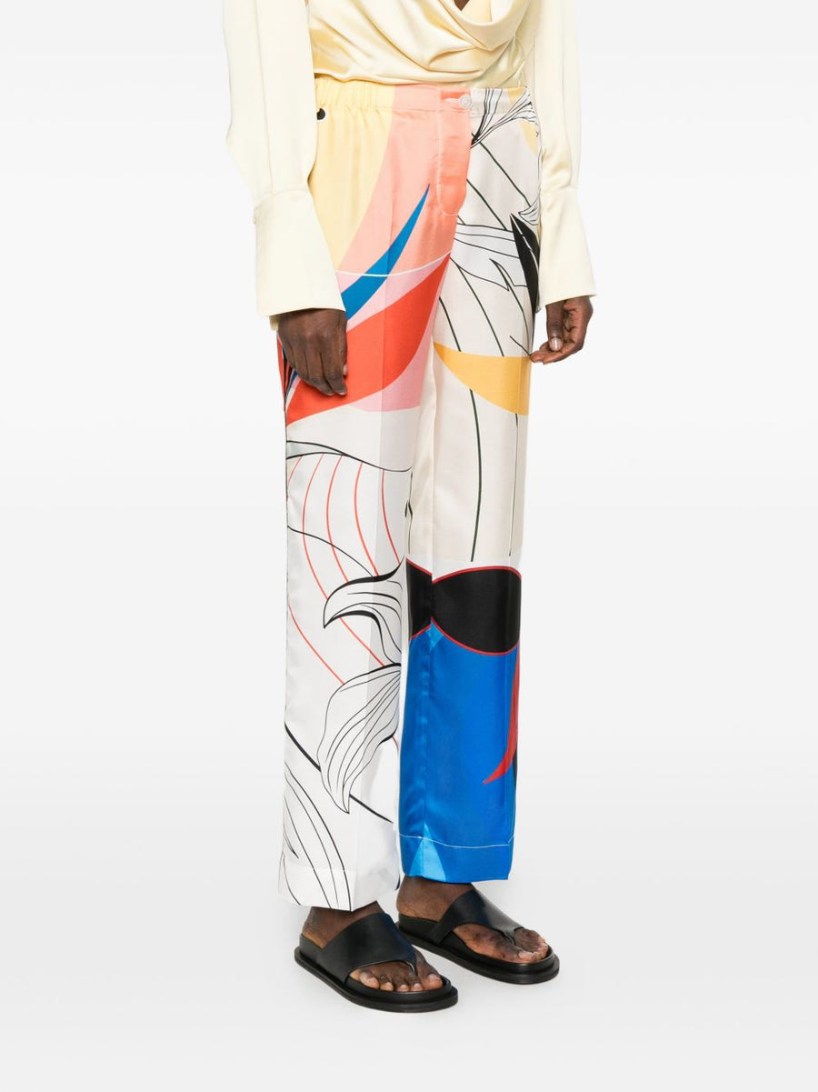 F.R.S Silk Trousers For Women With Multicolor Floral Print, Elegant Refined Drape, Versatile Office To Resort Wear