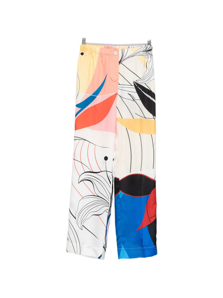F.R.S Silk Trousers For Women With Multicolor Floral Print, Elegant Refined Drape, Versatile Office To Resort Wear
