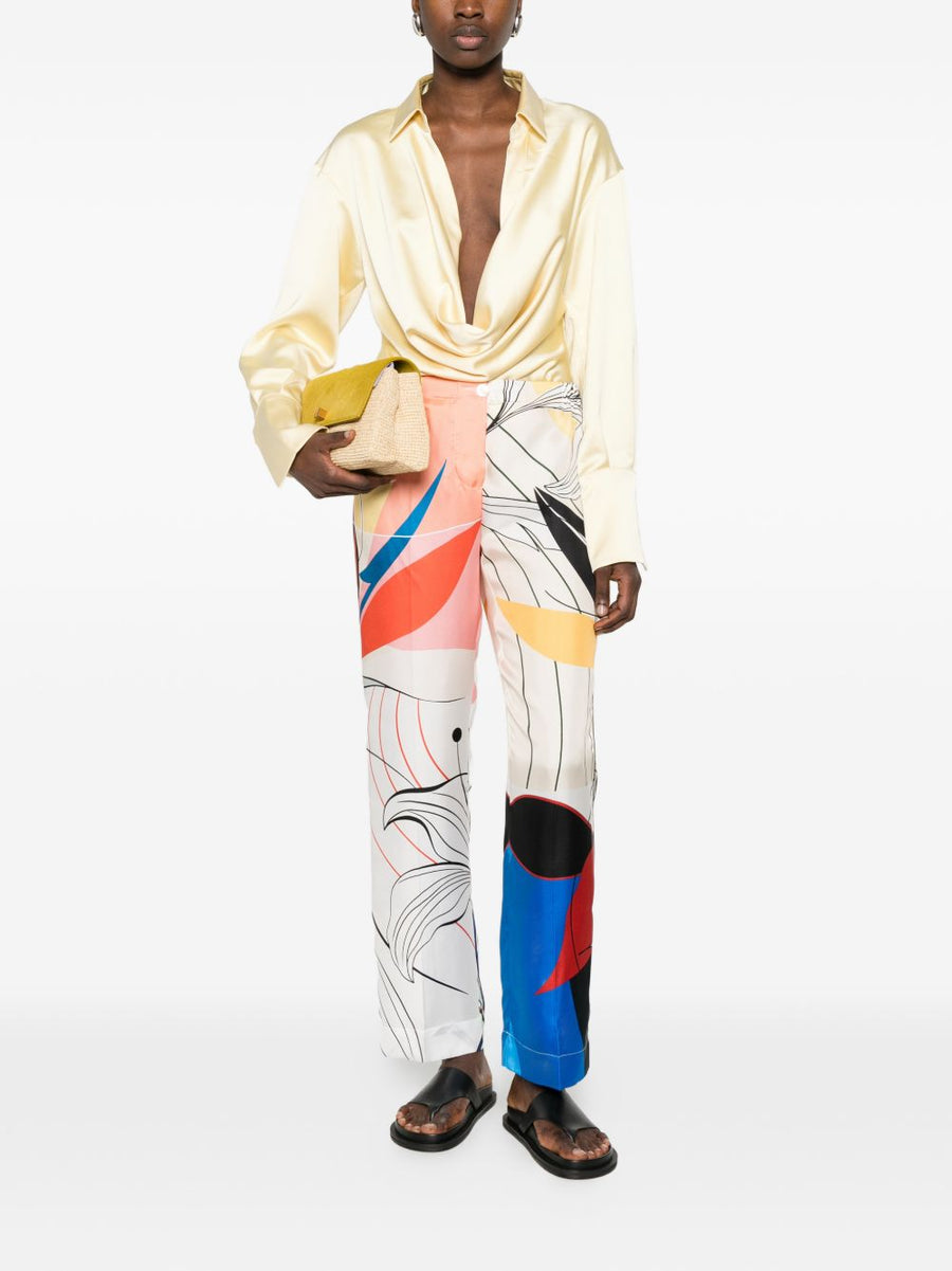 F.R.S Silk Trousers For Women With Multicolor Floral Print, Elegant Refined Drape, Versatile Office To Resort Wear