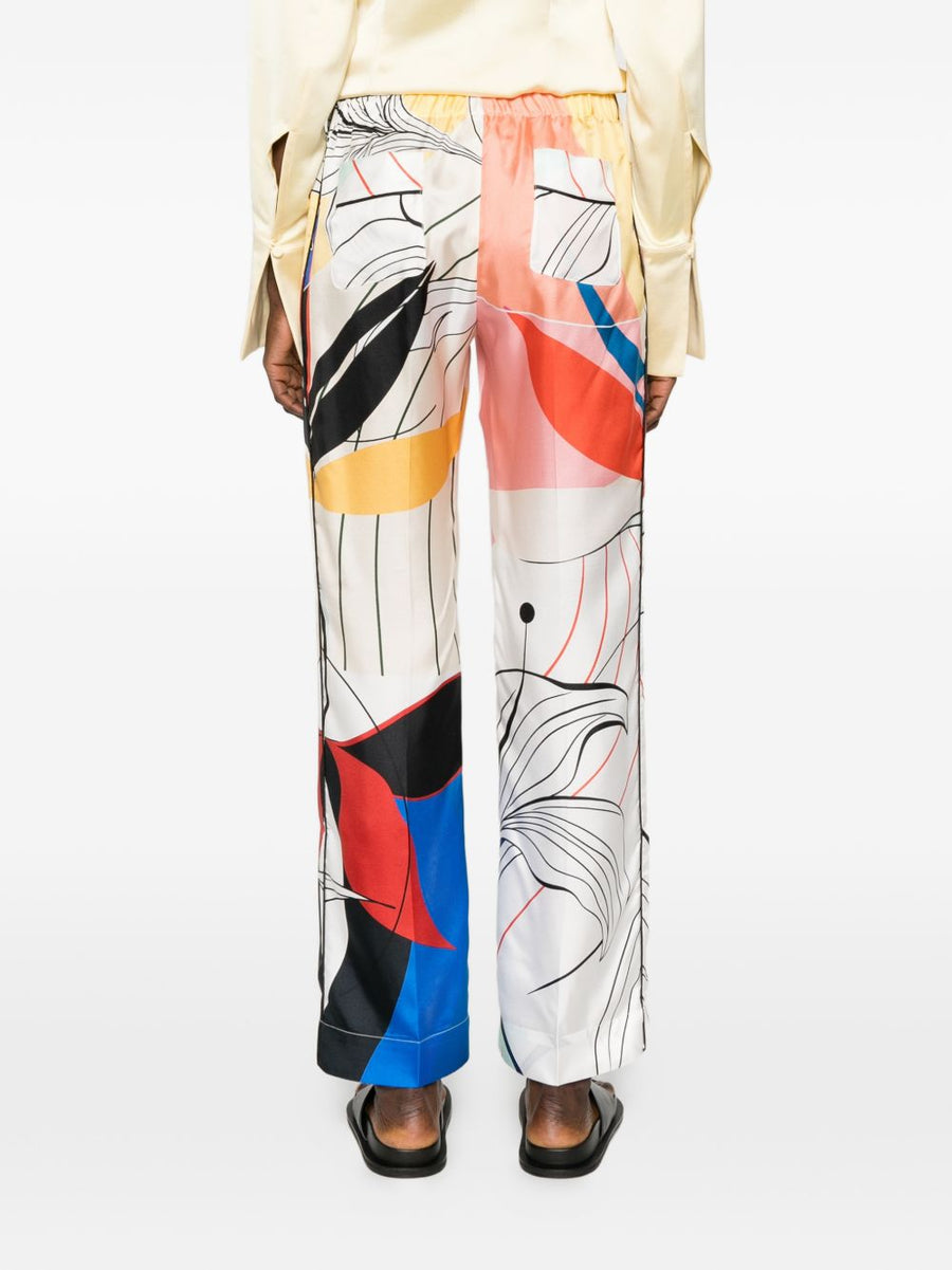 F.R.S Silk Trousers For Women With Multicolor Floral Print, Elegant Refined Drape, Versatile Office To Resort Wear