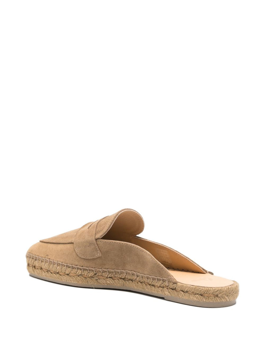 Castañer Nando Moccasin Style Slip On Espadrilles For Men Navy Calf Suede Premium Open Ankle