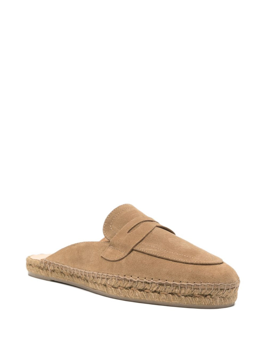 Castañer Nando Moccasin Style Slip On Espadrilles For Men Navy Calf Suede Premium Open Ankle