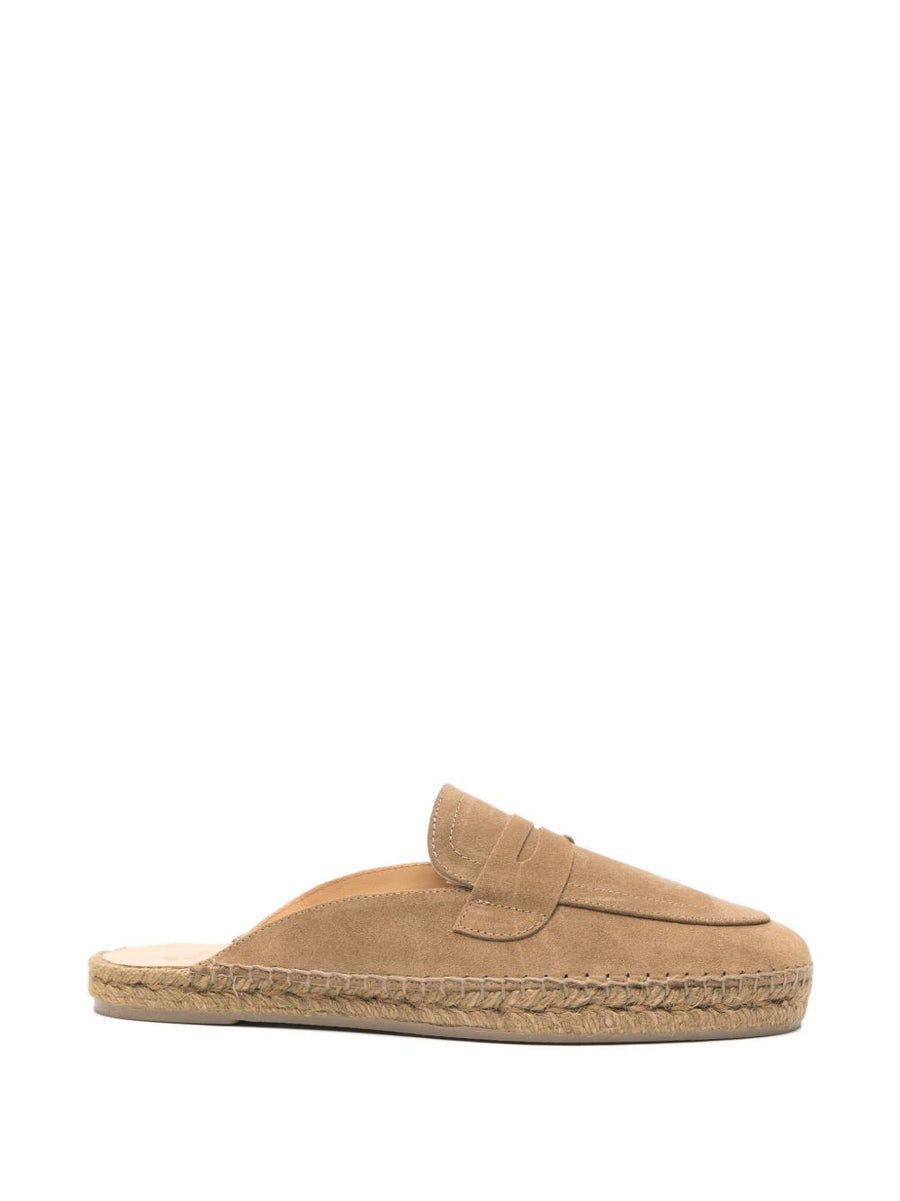 Castañer Nando Moccasin Style Slip On Espadrilles For Men Navy Calf Suede Premium Open Ankle