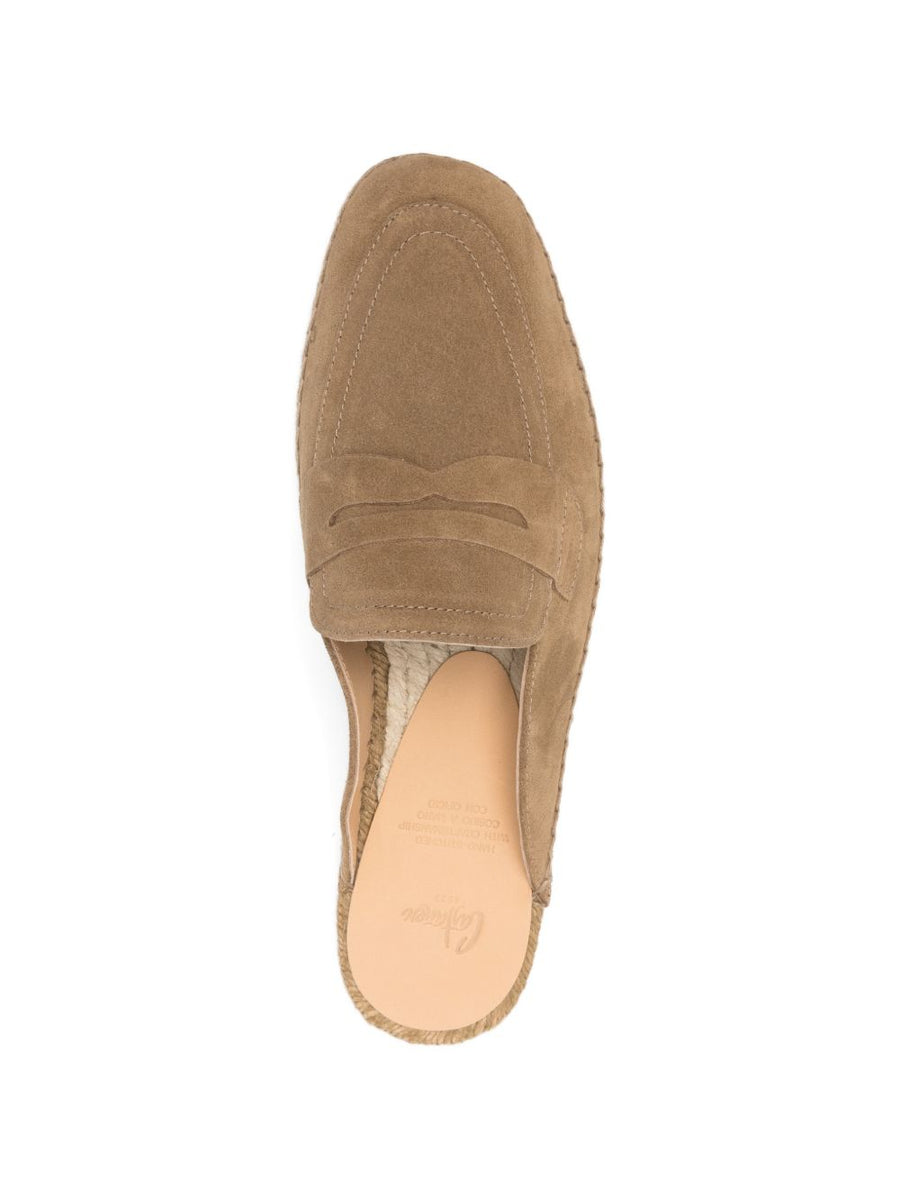 Castañer Nando Moccasin Style Slip On Espadrilles For Men Navy Calf Suede Premium Open Ankle