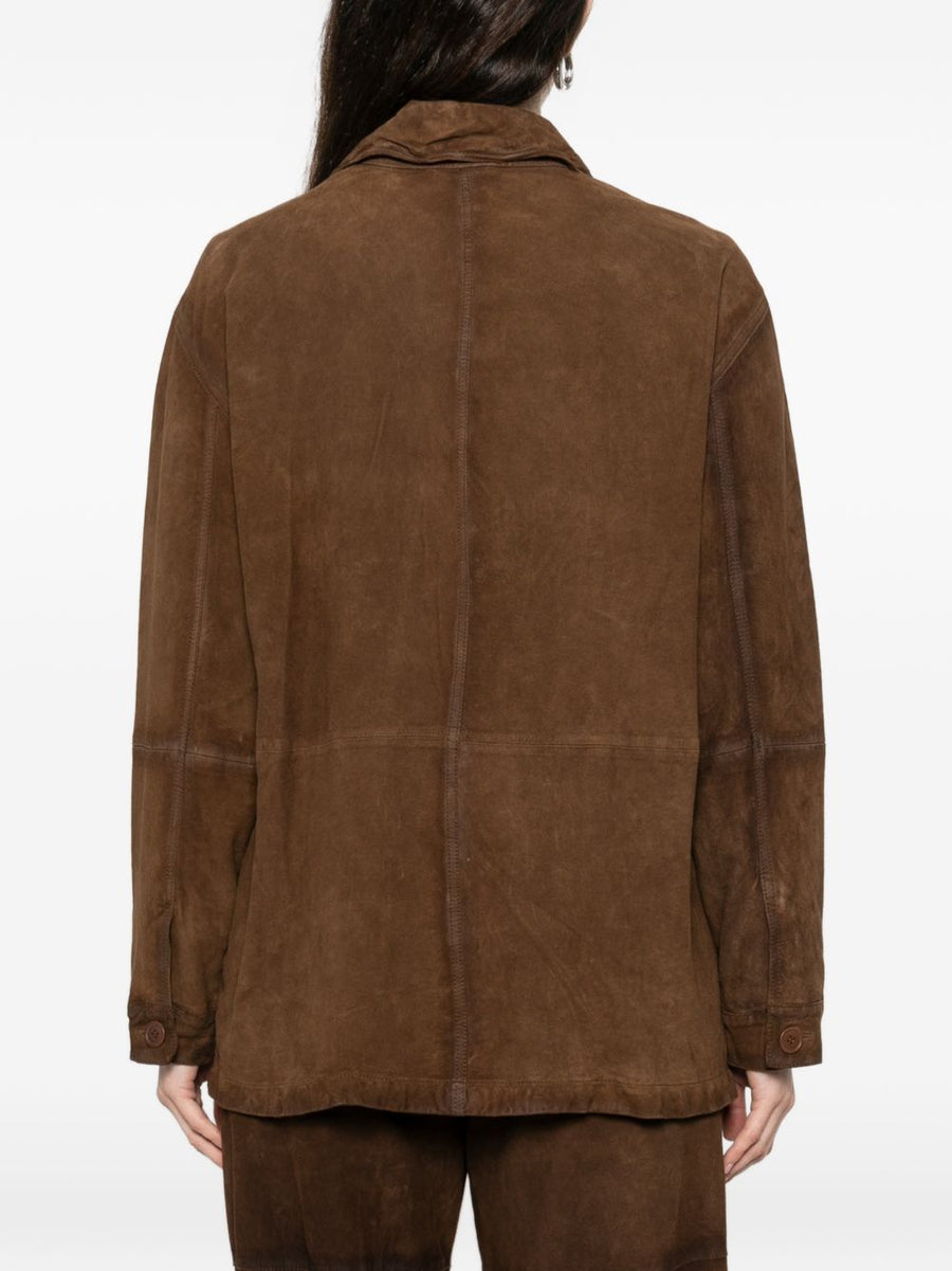 Parosh Suede Leather Jacket For Women With Timeless Silhouette And Button Closure
