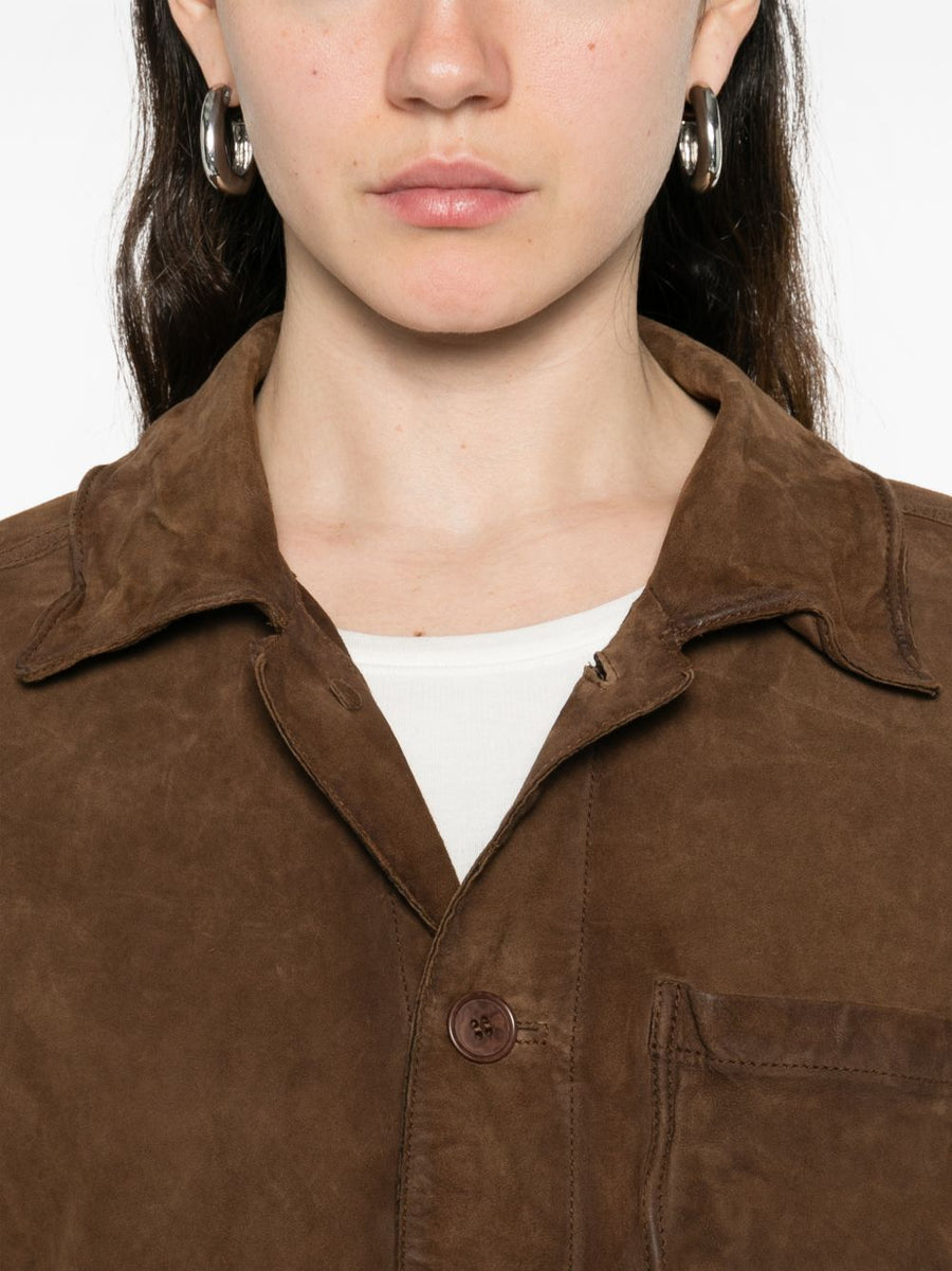 Parosh Suede Leather Jacket For Women With Timeless Silhouette And Button Closure