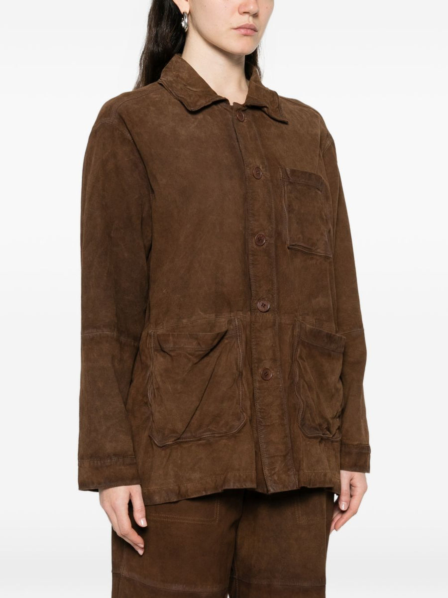Parosh Suede Leather Jacket For Women With Timeless Silhouette And Button Closure