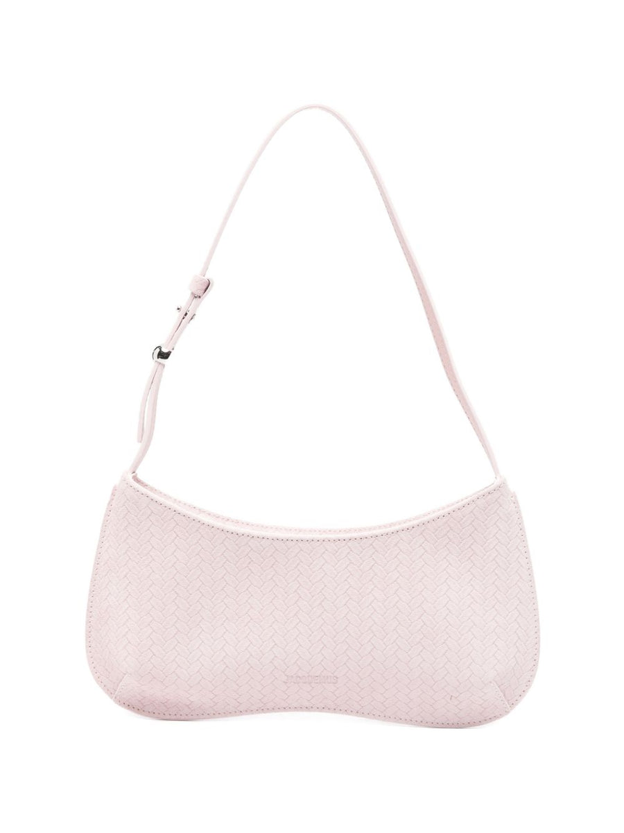 Jacquemus Le Bisou Leather Shoulder Bag Luxurious Light Pink for Women with Woven Finish and Top Zip Adjustable Strap