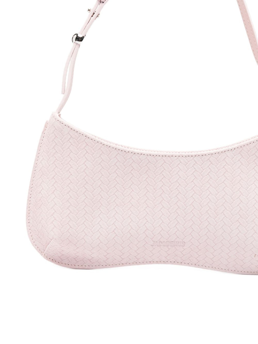 Jacquemus Le Bisou Leather Shoulder Bag Luxurious Light Pink for Women with Woven Finish and Top Zip Adjustable Strap