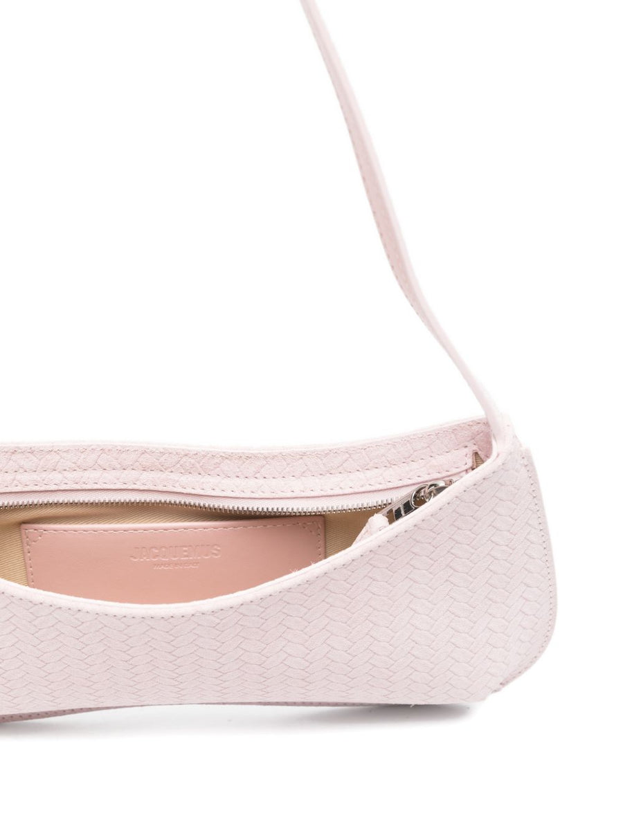 Jacquemus Le Bisou Leather Shoulder Bag Luxurious Light Pink for Women with Woven Finish and Top Zip Adjustable Strap