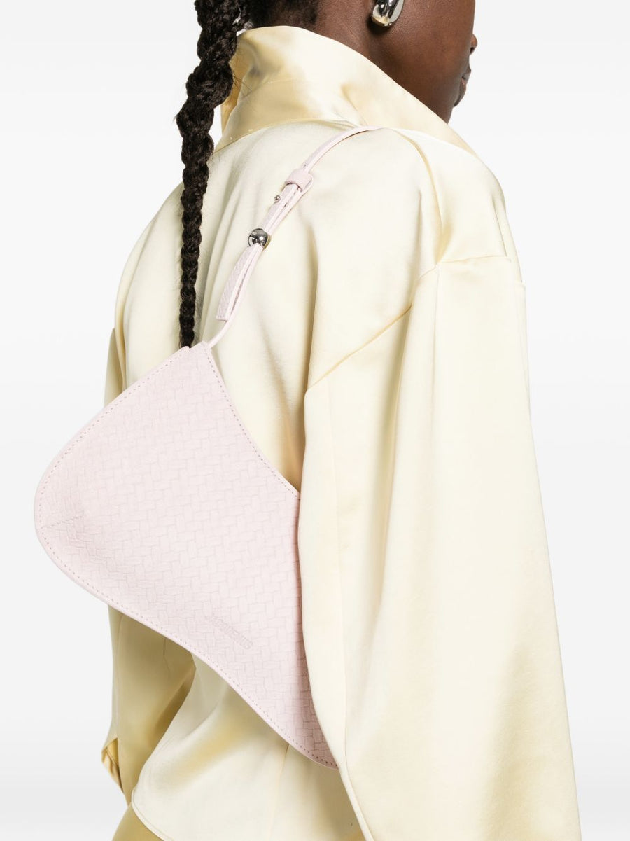 Jacquemus Le Bisou Leather Shoulder Bag Luxurious Light Pink for Women with Woven Finish and Top Zip Adjustable Strap