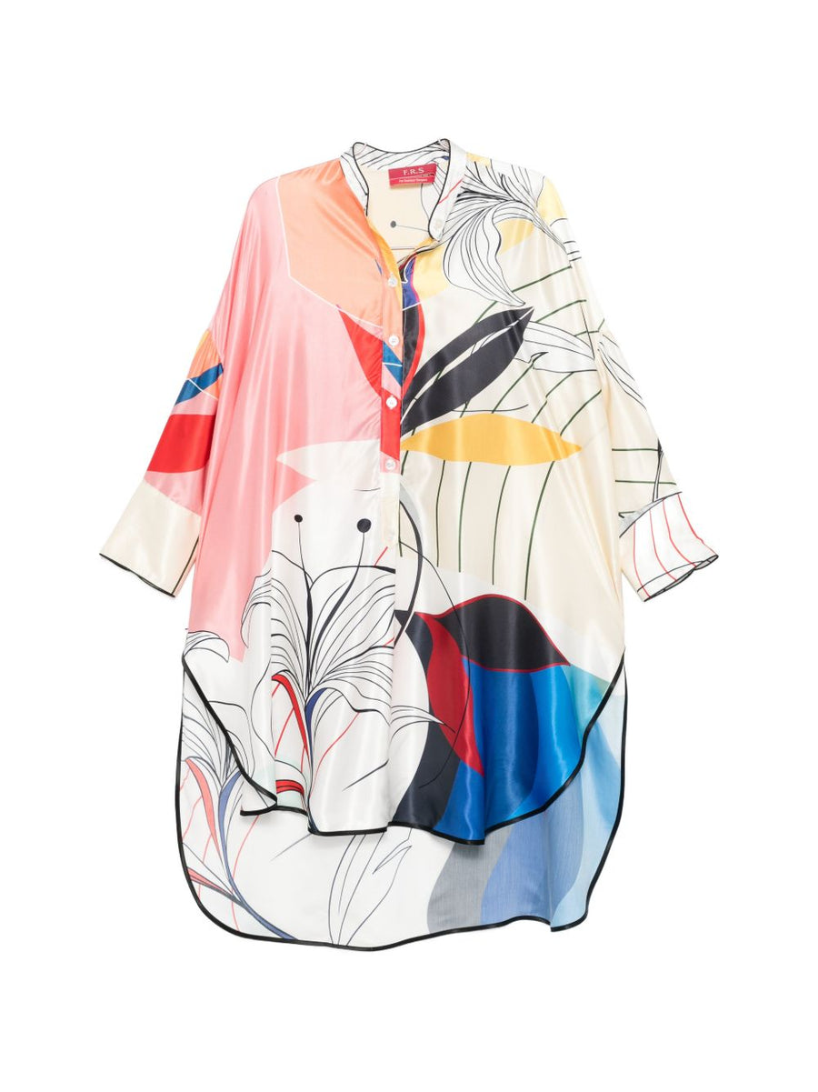 F.R.S Floral Printed Silk Dress For Women - Lightweight Luxury, Multicolor Floral Print, Button Front