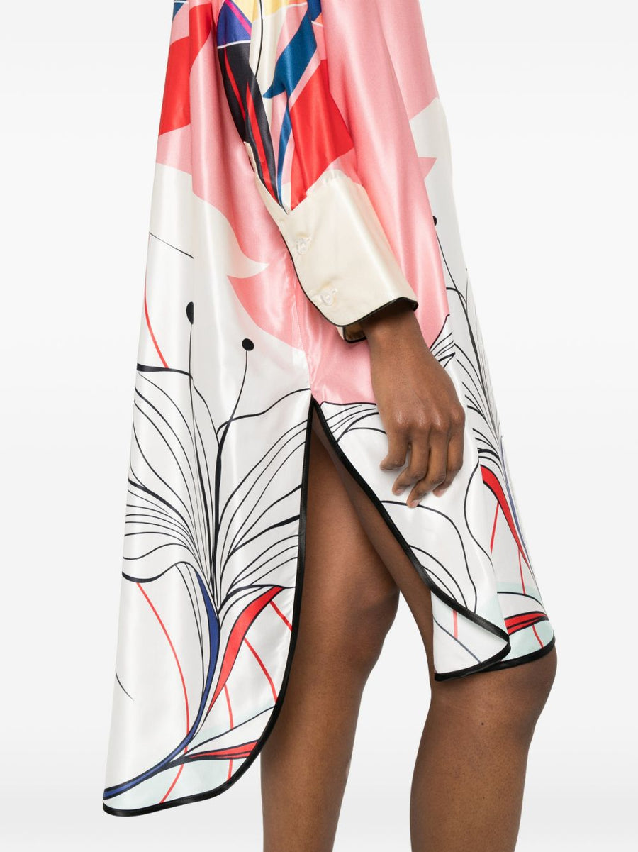 F.R.S Floral Printed Silk Dress For Women - Lightweight Luxury, Multicolor Floral Print, Button Front