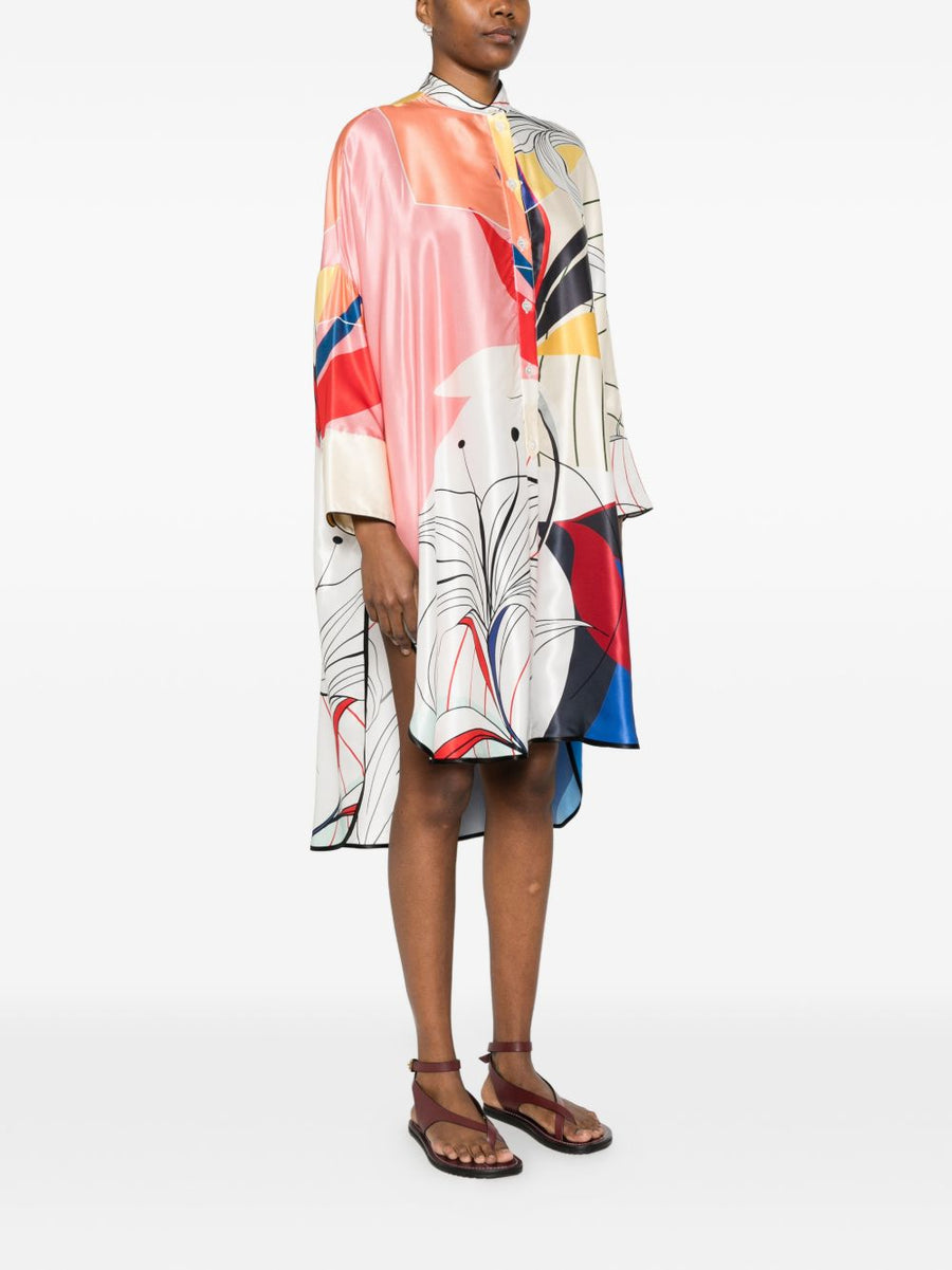 F.R.S Floral Printed Silk Dress For Women - Lightweight Luxury, Multicolor Floral Print, Button Front